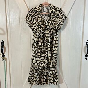 Black Label Chicos Elegant Black and Cream Patterned Dress